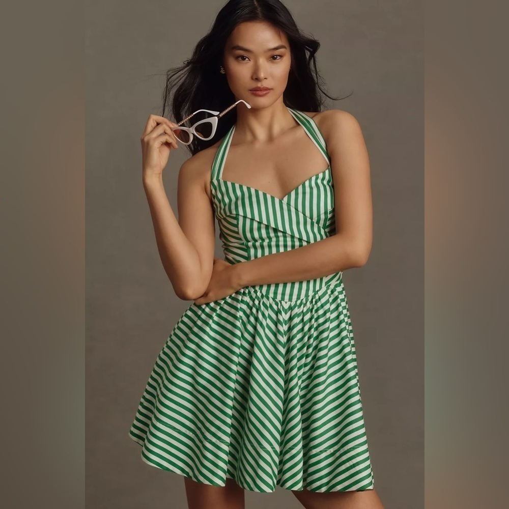 NWT Size L -Maeve Cotton Halter Fit & Flare Mini Dress w pockets (NWT US$ 168)